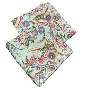 Pottery Barn Light Teal Floral Bird Cotton Linen Pillow Covers Set of 2 18x18